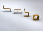 Martin Nečas - Multinábytek, 2008, studie, popis: Koncept kusu multifunkčního nábytku, který nabízí několik možností využití: 1) stolička (sezení, odkládání věcí "uvnitř"), 2) židle, 3) stolek, 4) "chaise loungue"