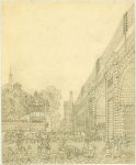 Pohled na karlínský viadukt státní dráhy, Vincenc Mordstadt (1802–1875), kresba tužkou, 1872